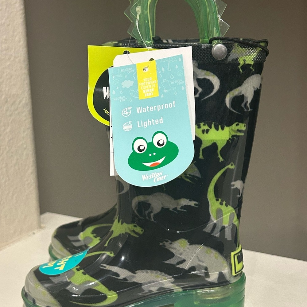 WESTERN CHIEF Kid's Sketch Dino Lighted Waterproof Rain Boot Toddler Size 6 - Picture 4 of 9